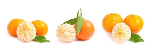 Conjunto de tangerinas maduras frescas sobre fundo branco — Fotografia de Stock