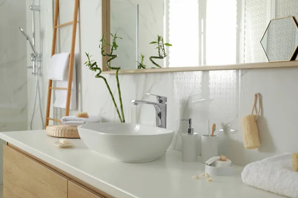 Stylish white sink in modern bathroom interior — Stock Photo, Image