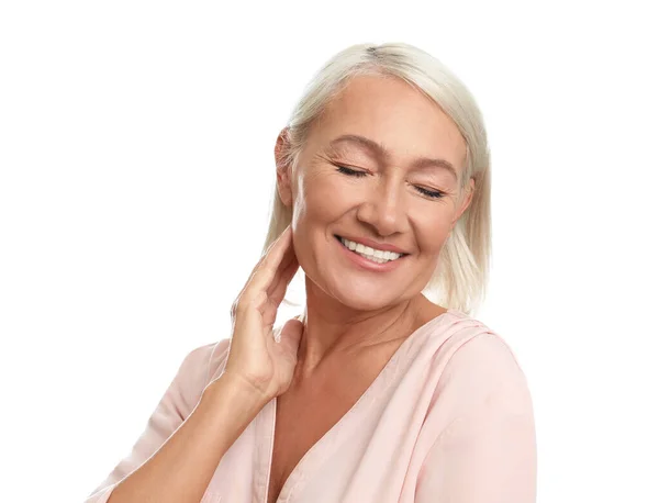 Mature woman with beautiful face on white background — Stock Photo, Image