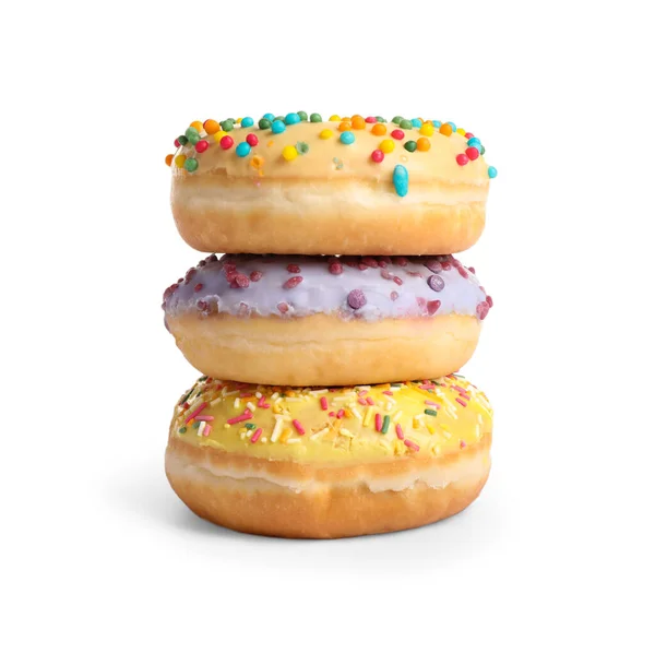 Солодкі Смачні Глазуровані Пончики Білому Тлі — стокове фото