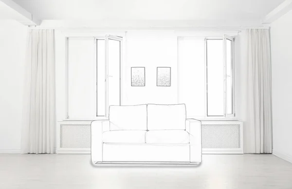 有舒适沙发的时髦房间 图解室内设计 — 图库照片