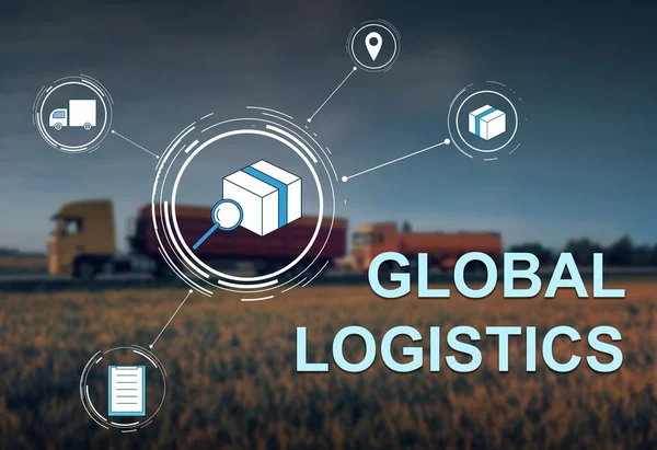 Globalt Logistikkoncept Lastbilar Landsväg Och System Med Ikoner — Stockfoto