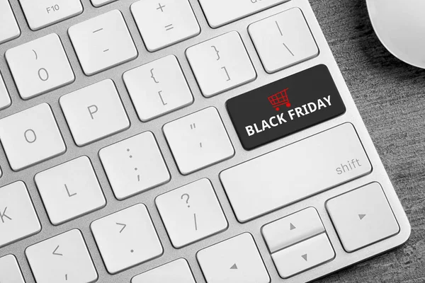 Computer Keyboard Black Friday Button Closeup Online Shopping — Stock Photo, Image