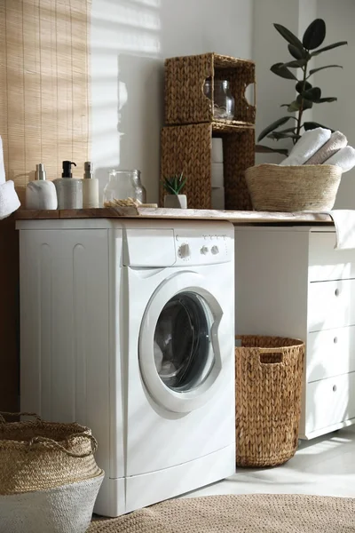 Stylish Bathroom Interior Modern Washing Machine — Stock Photo, Image