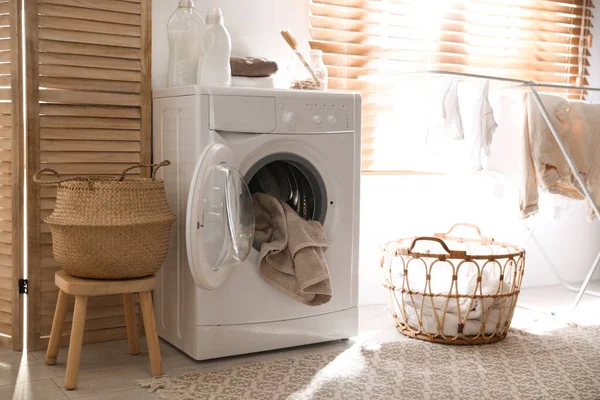 Stylish Room Interior Washing Machine Design Idea — Stock Photo, Image
