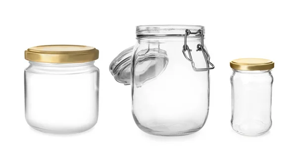设置不同的空玻璃瓶白色背景 — 图库照片