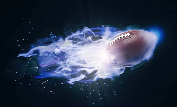 Rugby Ball Bright Flame Flying Black Background — Stock Photo, Image