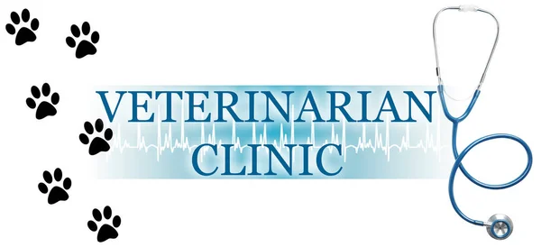 Text Veterinarian Clinic Stethoscope Pugmarks Illustration White Background バナーデザイン — ストック写真