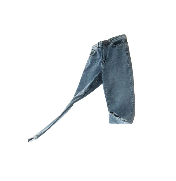 Calça Jeans Azul Isolada Branco Roupas Elegantes — Fotografia de Stock