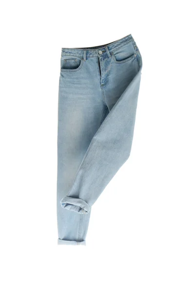 Blå Jeans Isolerade Vitt Snygga Kläder — Stockfoto