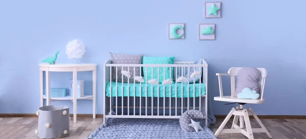 Baby Room Interior Comfortable Crib Banner Design — Stock Photo, Image