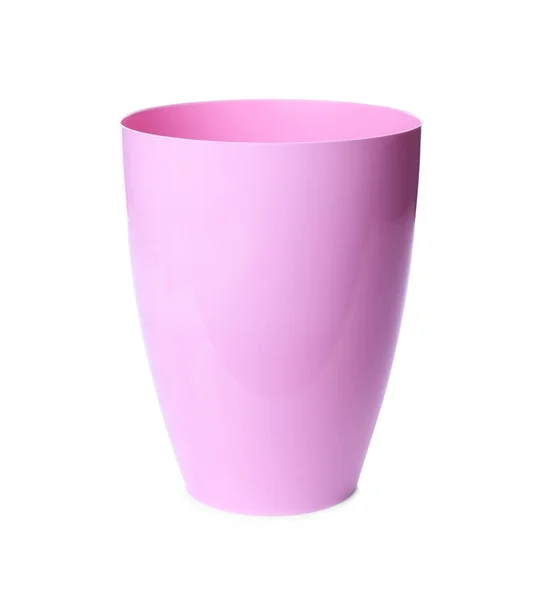 Vaso Fiori Plastica Rosa Isolato Bianco — Foto Stock