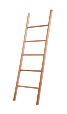 Modern ahşap merdiven beyaza izole edilmiş. Yapı aracı