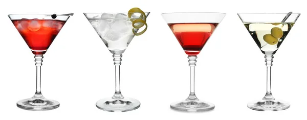 Set Refreshing Alcoholic Drinks White Background Banner Design — Stock Photo, Image