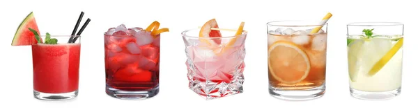 Set Aus Verschiedenen Alkoholfreien Und Erfrischenden Getränken Auf Weißem Hintergrund — Stockfoto