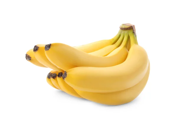 Agrupamento Deliciosas Bananas Maduras Isoladas Branco — Fotografia de Stock