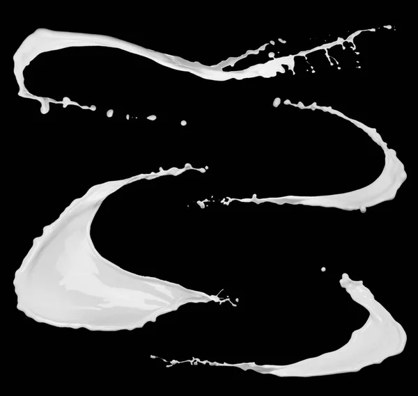 Zestaw Abstrakcyjnymi Plamami Mleka Czarnym Tle — Zdjęcie stockowe