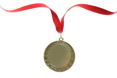 Altın madalya beyaza izole edilmiş. Tasarım için boşluk