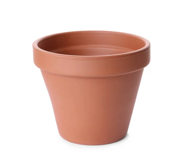 Stijlvolle Terracotta Bloempot Geïsoleerd Wit — Stockfoto