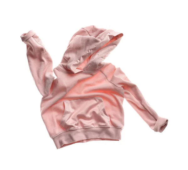 Gerimpelde Roze Capuchon Geïsoleerd Wit Rommelige Kleren — Stockfoto