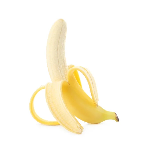 Obierany Pyszny Dojrzały Banan Izolowany Białym — Zdjęcie stockowe