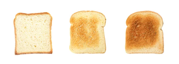 白い背景に小麦パンのトーストスライスとセット トップビュー バナーデザイン — ストック写真