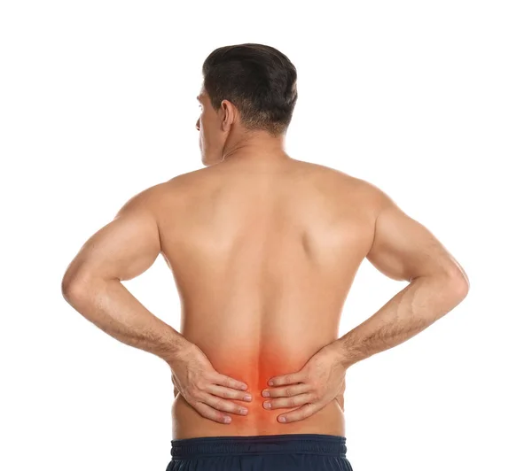 Man Suffering Pain Lower Back White Background — Stock Photo, Image