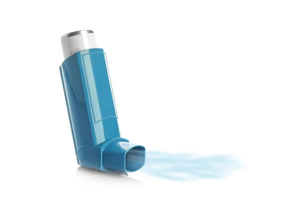 Draagbare Astma Inhalator Met Stoom Witte Achtergrond — Stockfoto