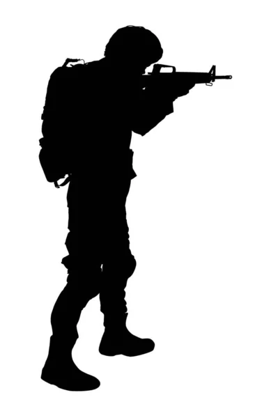 Silueta Soldado Con Rifle Asalto Sobre Fondo Blanco Servicio Militar — Foto de Stock
