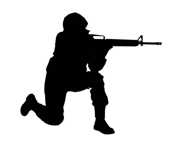 Силует Солдата Штурмовою Гвинтівкою Білому Тлі Військова Служба — стокове фото