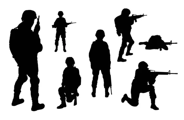 Collage Met Silhouetten Van Soldaten Witte Achtergrond Militaire Dienst — Stockfoto