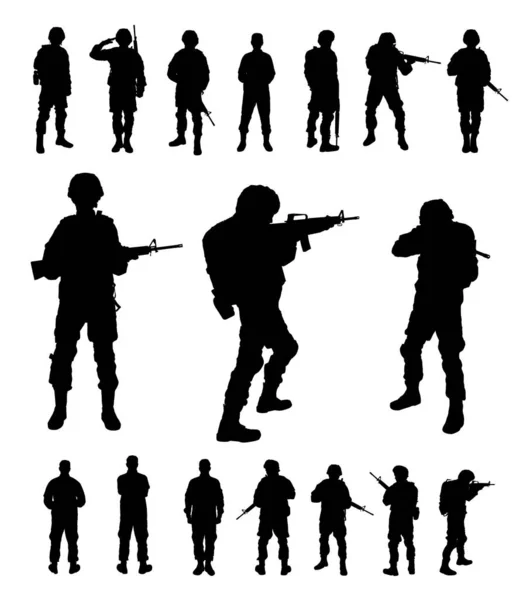 Collage Con Siluetas Soldados Sobre Fondo Blanco Servicio Militar — Foto de Stock