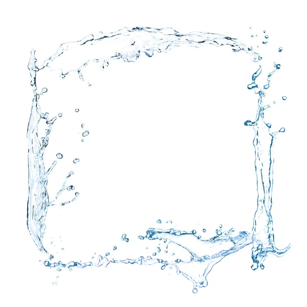 水在白色背景上飞溅的框架 文字的空间 — 图库照片