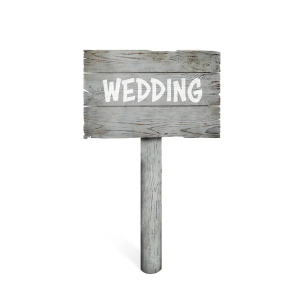 Placa Madeira Com Inscrição Casamento Isolado Branco — Fotografia de Stock