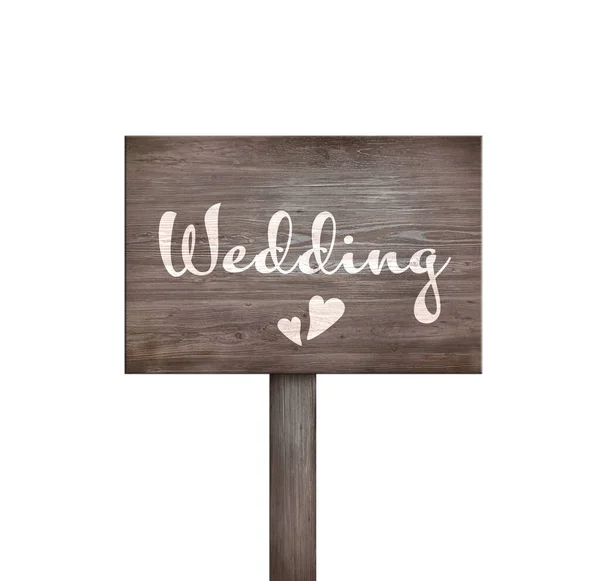 刻有碑文的木制牌匾在白色上隔绝的婚礼 — 图库照片