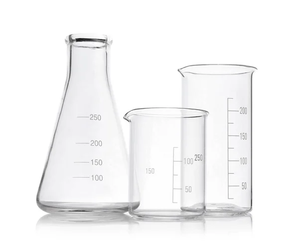 Clean Empty Laboratory Glassware White Background — Stock Photo, Image