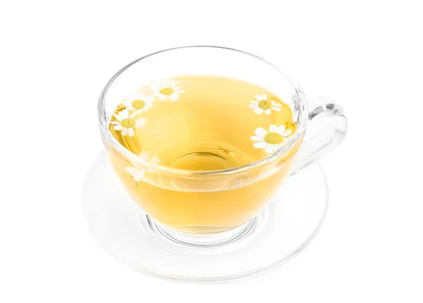 Delicious Chamomile Tea Glass Cup Isolated White — Stock Photo, Image