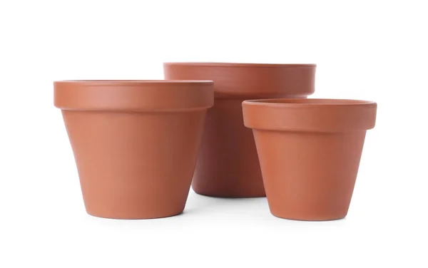 Potes Flores Terracota Elegantes Isolados Branco — Fotografia de Stock