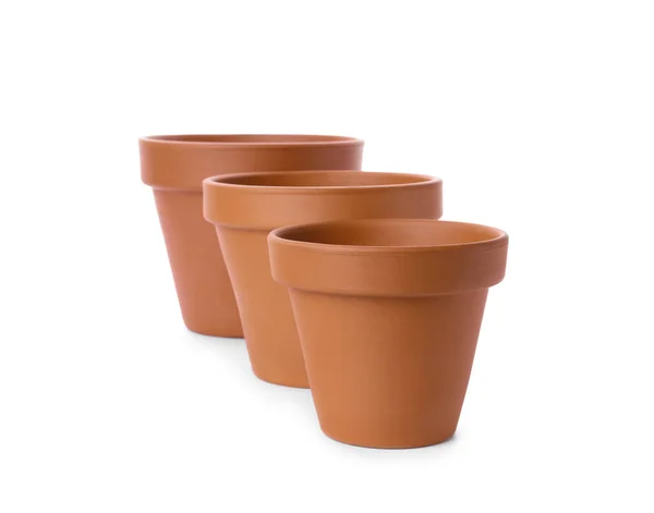 Potes Flores Terracota Elegantes Isolados Branco — Fotografia de Stock