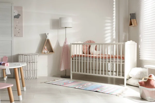 Cute Baby Room Interior Crib Decor Elements — Stock Photo, Image