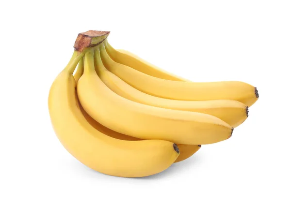 Traube Von Leckeren Reifen Bananen Isoliert Auf Weiß — Stockfoto