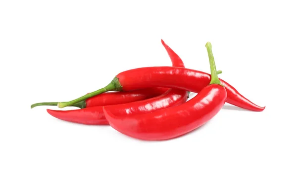 Ripe Red Hot Chili Peppers Isolated White — Stock Photo, Image