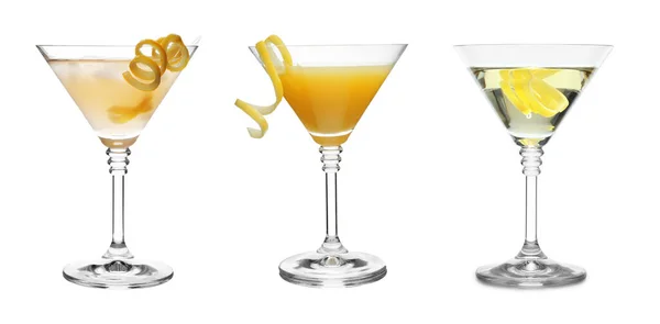 Állítsa Különböző Martini Koktélok Fehér Alapon — Stock Fotó