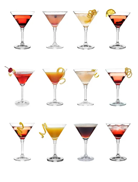 Set Con Diferentes Cócteles Martini Sobre Fondo Blanco — Foto de Stock