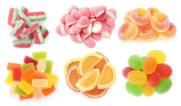 白色背景上的一组不同的果冻糖果 — 图库照片