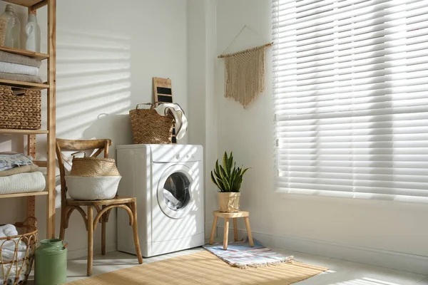 Moderne Wasmachine Wasruimte Interieur — Stockfoto