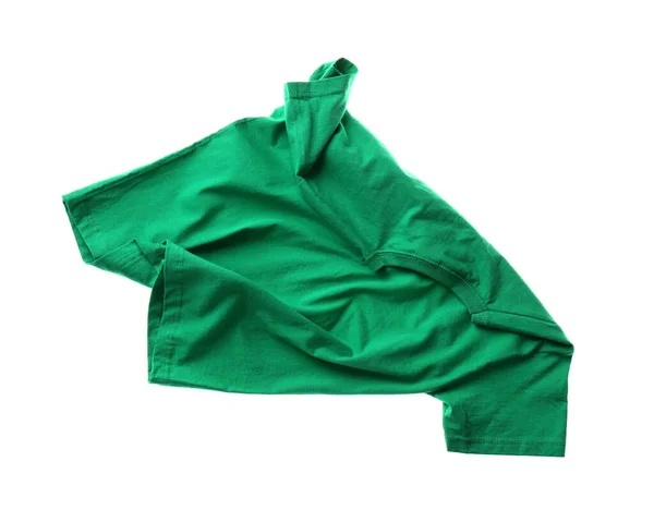 Kırışık Yeşil Tişört Beyazda Izole Edilmiş Kirli Kıyafetler — Stok fotoğraf