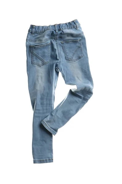 Rumpade Jeans Isolerade Vitt Snuskiga Kläder — Stockfoto