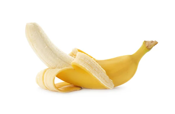 Pelado Delicioso Plátano Maduro Aislado Blanco — Foto de Stock