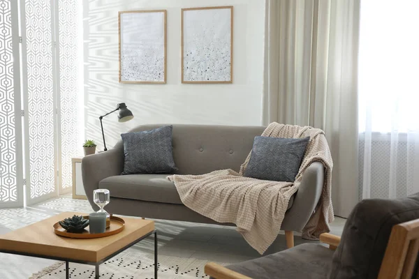 Modernes Wohnzimmer Mit Bequemem Sofa Und Sessel — Stockfoto